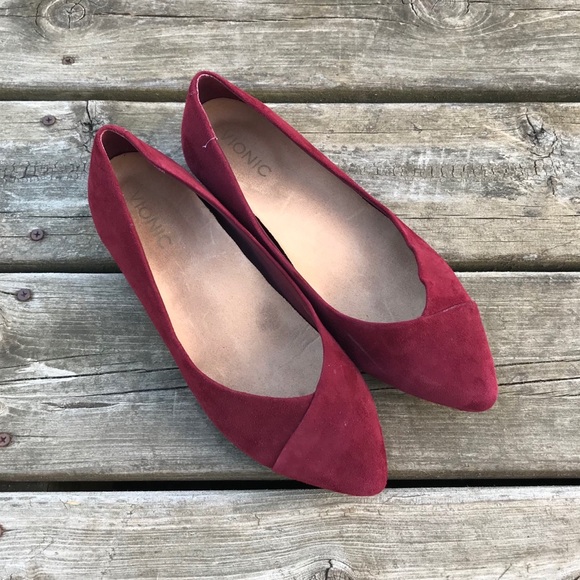 Vionic Shoes - Vionic Pointed Toe Wine Colored Suede Flats